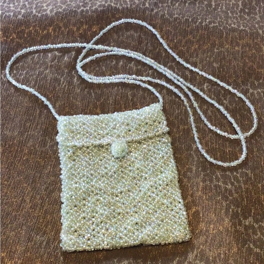 Pale green glass bead purse.